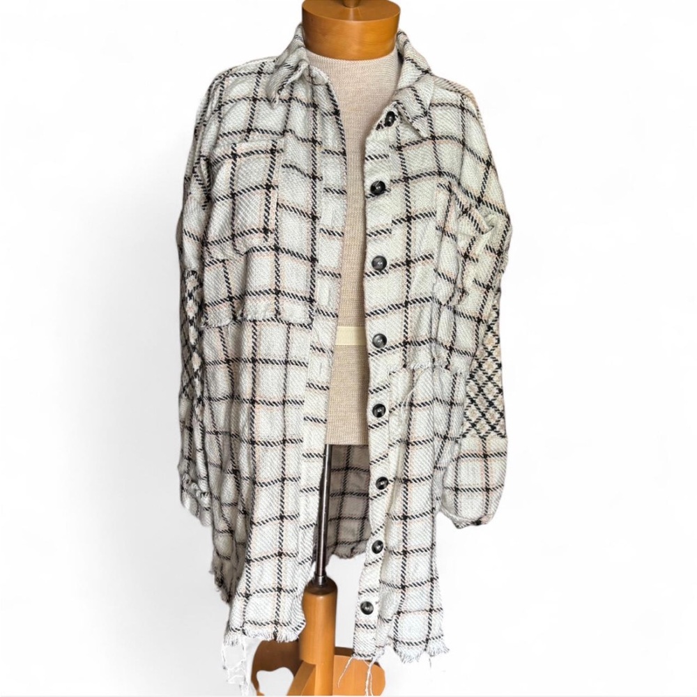 Oversized Plaid Shacket – Fringe Hem
